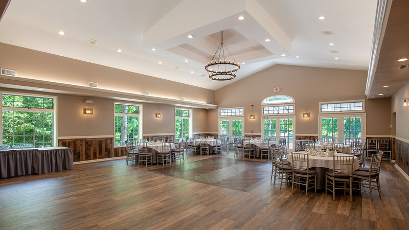 Ballroom with many set round tables